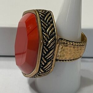 Signed Bronze Barse Thailand Oversized Orange Faceted Statement Ring